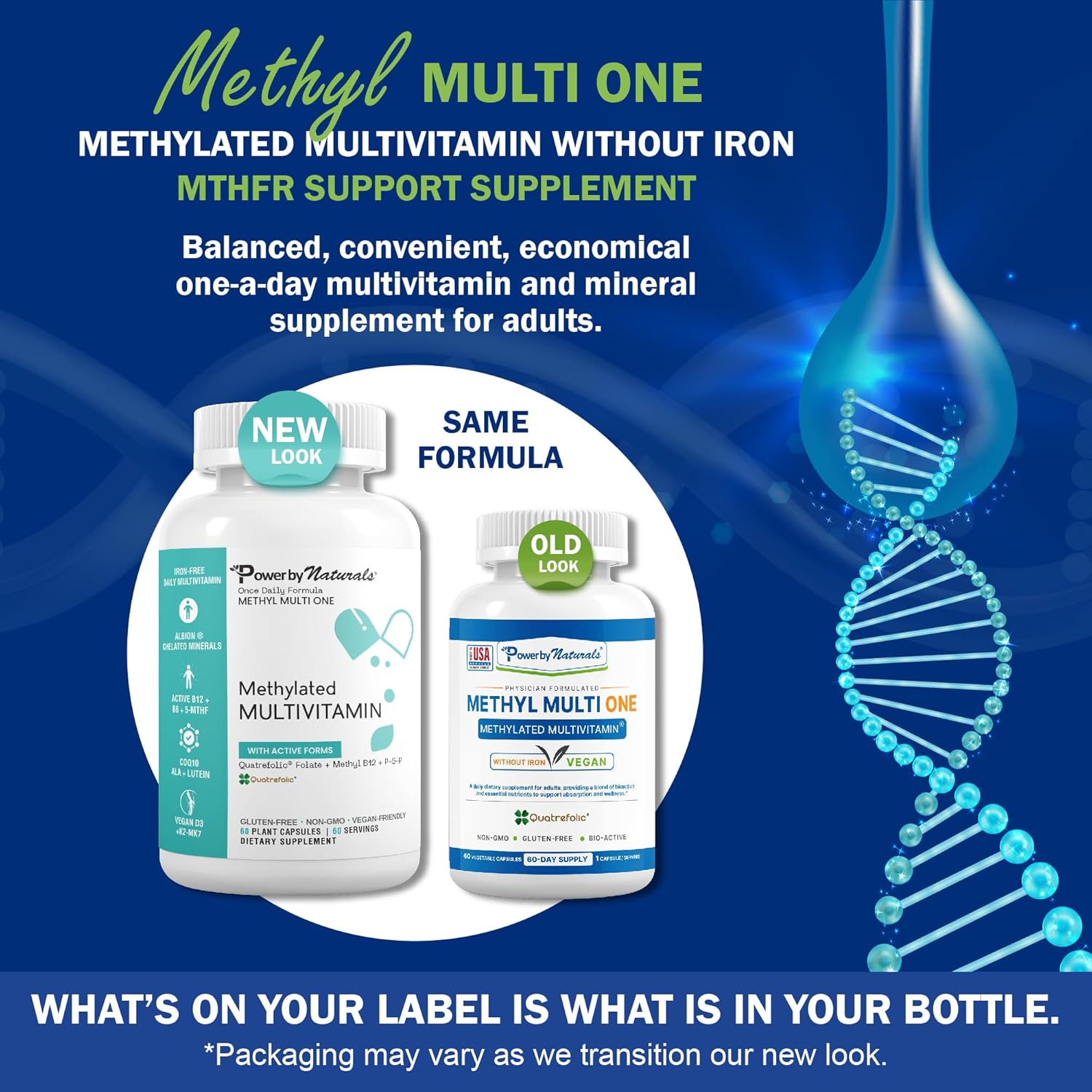 Methyl Multi One: Vegan Methylated Multivitamin for Men & Women With Methylfolate, Acive B12, B6, Zinc, Iron-Free, 60 Capsules, Once Daily for 60 Day Supply