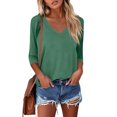 thumbnail image 7 of OIOLOYJM 3/4 Sleeve Tops for Women Dressy Solid Color Tshirt Trendy Lightweight V Neck Tops Business Outfits #Green001 M, 7 of 7