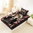 thumbnail image 3 of Homewish Vintage Black Cats Twin Sheets,Retro Moon Floral Bedding,3-Piece,1 Fitted Sheet and 1 Pillowcase, 3 of 5