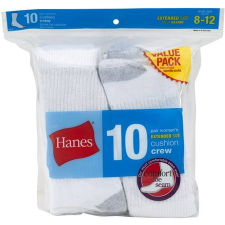 Hanes Women's Crew Socks, White, Size 10-12, 10-Pack - Walmart.com