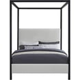 thumbnail image 3 of Maklaine Cream Linen Textured Fabric Matte Black Steel Canopy Queen Bed, 3 of 6