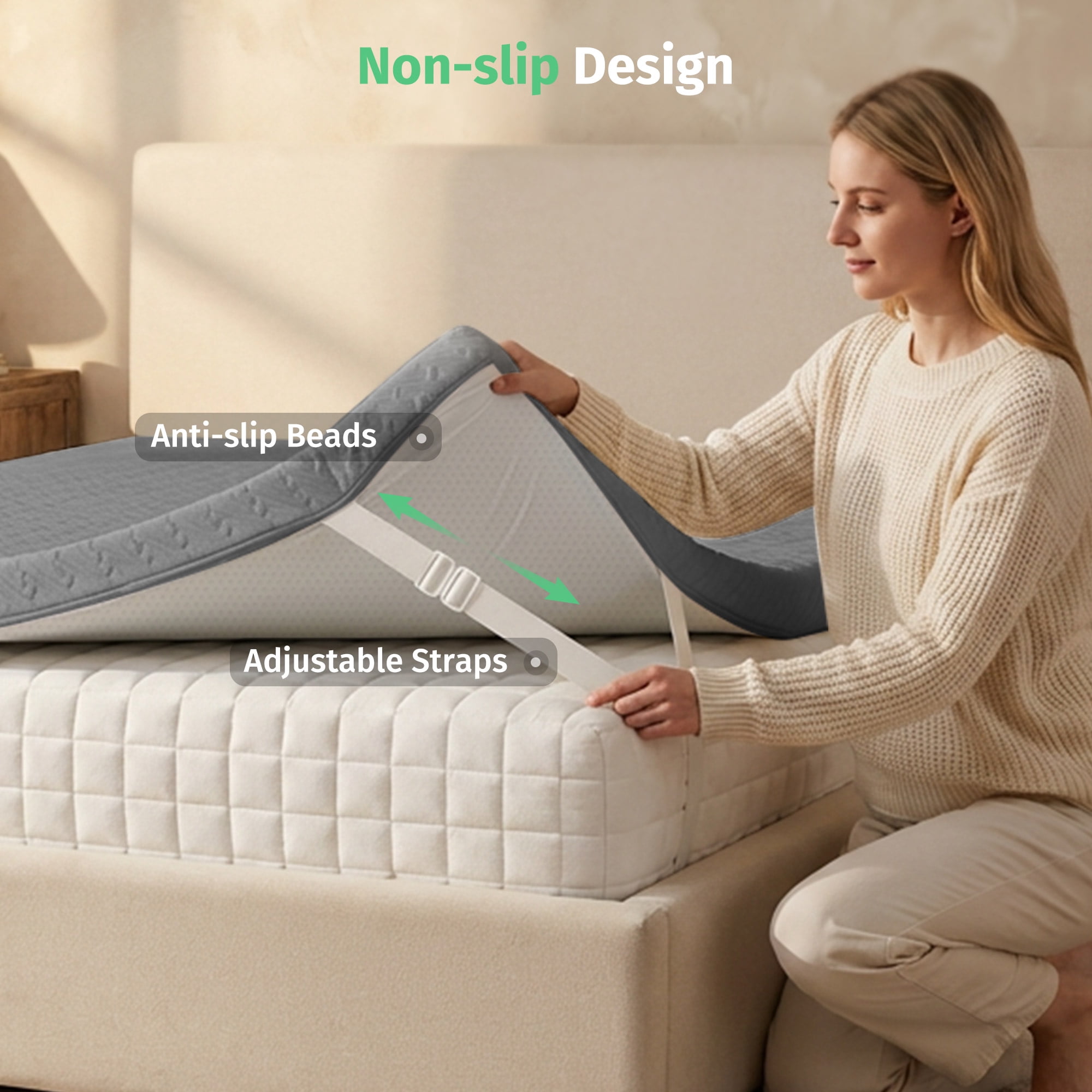 Poshby Full Size 3 inch Gel Memory Foam Mattress Topper with Removable Fitted Cover for Back Pain,Gray