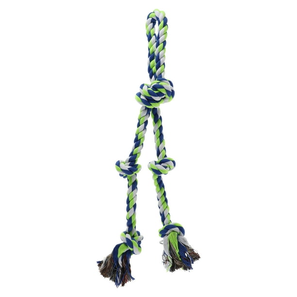 Cuerda de masticar en forma de nudos para perros Unique Bargains, cuerda de algodón trenzada duradera para limpiar los dientes de gatos y perros, color rosa, azul y verde