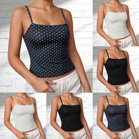 Shirts for Women Skin Friendly Slim Fit Sleeveless Square Neck Halter Polka Dot Print Tank Top for Daily Outing Tees for Women