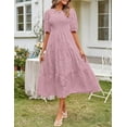 thumbnail image 2 of Women's Spring 2025 Crewneck Puff Sleeve Smocked Lace Textured Tiered A-Line Flowy Midi Dress, 2 of 11