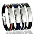 thumbnail image 2 of GKNET Personalised Stainless Steel Men's Bracelet Leather Bangle Daddy Custom Gifts-Orange, 2 of 8