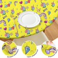 thumbnail image 4 of Yellow Cartoon Unicorn Rainbow Heart Pattern Round Fitted Tablecloth with Elastic Edge,Dining Table Cover Waterproof,Outdoor Round Tablecloth for Camping,Dining,Indoor and Outdoor, 4 of 7