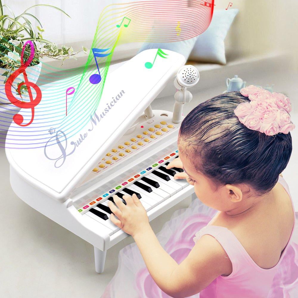 Amy&Benton Piano Keyboard Toy for Kids 31 Keys White Multifunctional Toy Grand Piano with Microphone for Baby Birthday Gift Toy for 2 3 4 Year Old Toddlers 