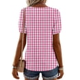 thumbnail image 4 of CIENVNSTG Plaid Tops for Women V Neck Short Sleeve Loose Tops Summer Casual Plaid Printed Tunic Shirts Daily Work Blouses Business Top Pink XL, 4 of 6