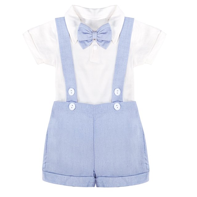 Traje Formal para bebé niño, mono con pajarita para caballero, pantalones cortos, traje de esmoquin para boda, pastel, lavado, vestido azul claro, 90cm TUNC Sencillez