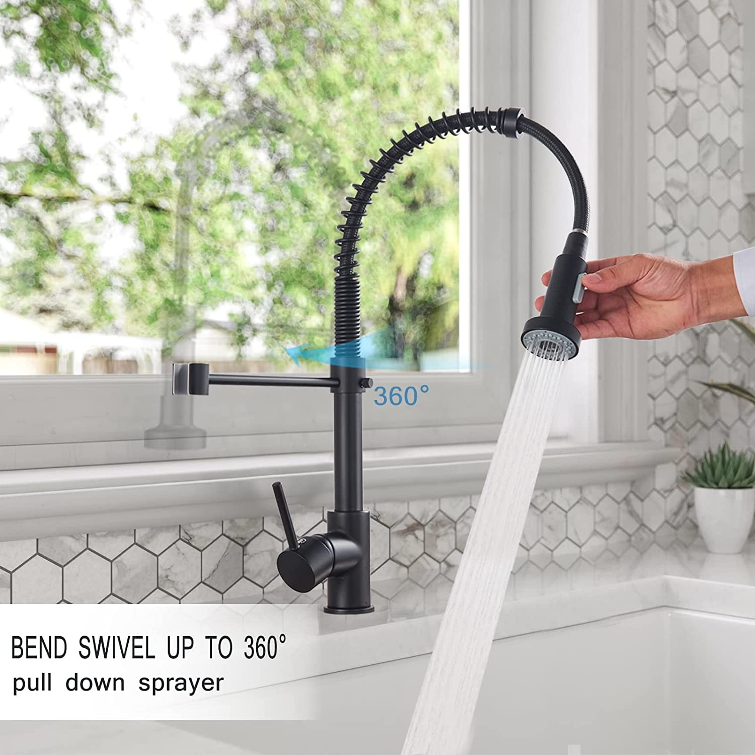 Zovajonia Black Kitchen Faucet With Pull Out Sprayer For Kitchen Sink Single Hole Commercial Kitchen Faucet