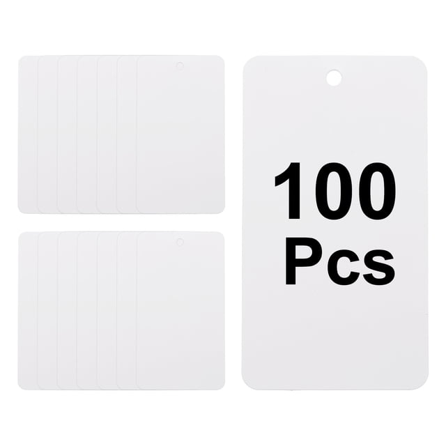 100 Piezas Etiquetas de Envío de Plástico Blanco, 3.5" x 2" Etiquetas de Etiquetado Impermeables Perforadas para Equipaje, Garaje, Etiqueta de Inventario