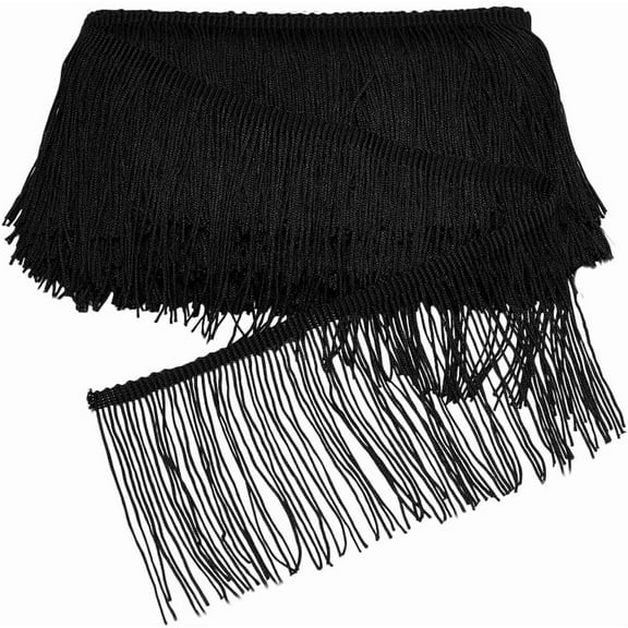 10 Yards Chainette Fringe Trim 4 Inch Wide Fringe Tassel Lace Trim Ribbon Sewing Fringe Trim for DIY Craft Clothes Garment Accessories Wedding Dress Home Decor Black