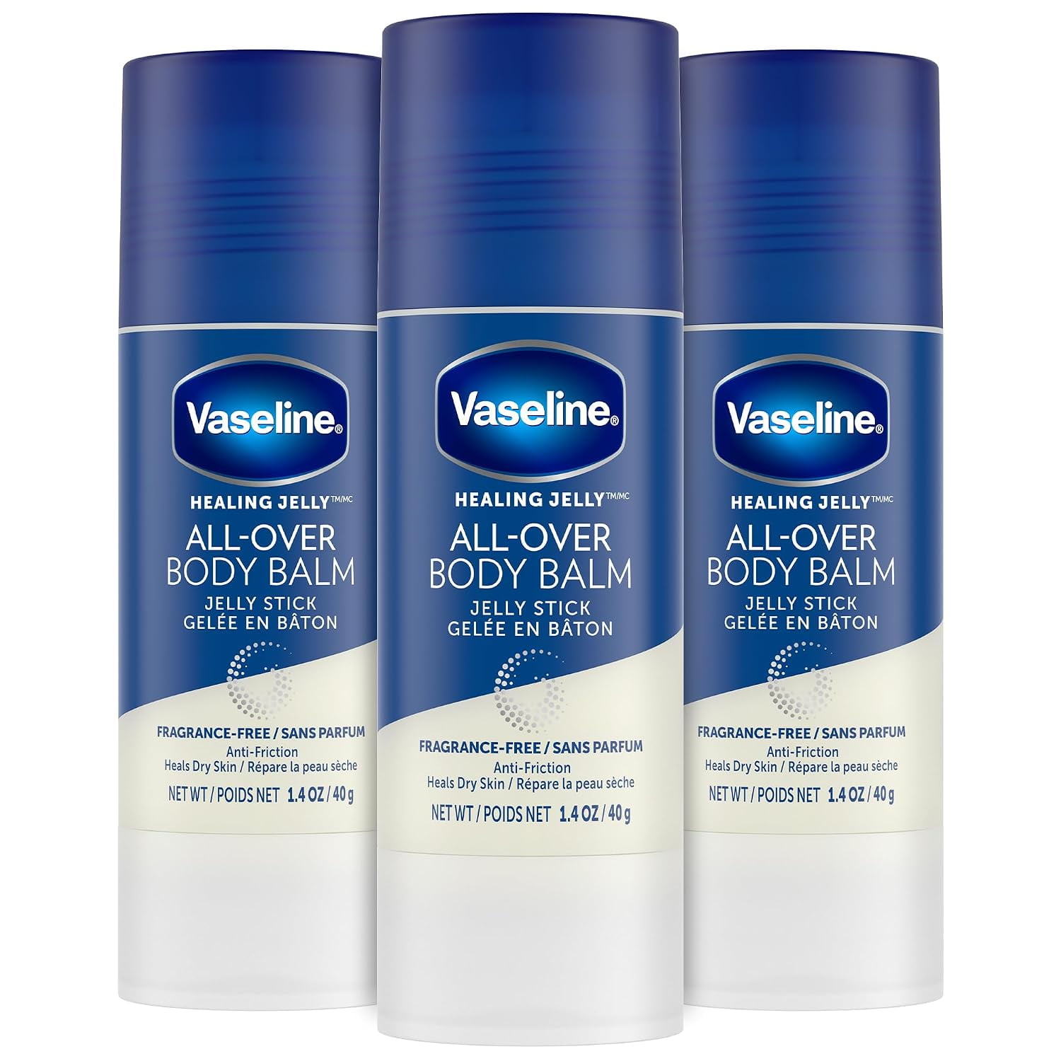 Vaseline All-Over Body Balm Stick 3-Pack, Fragrance-Free Lotion, 1.4 Oz Ea Non-Greasy, All-Over Body Lotion, Moisturizer Stick | Smooth Rough Skin, Chafing While Traveling | Mess-Free Application