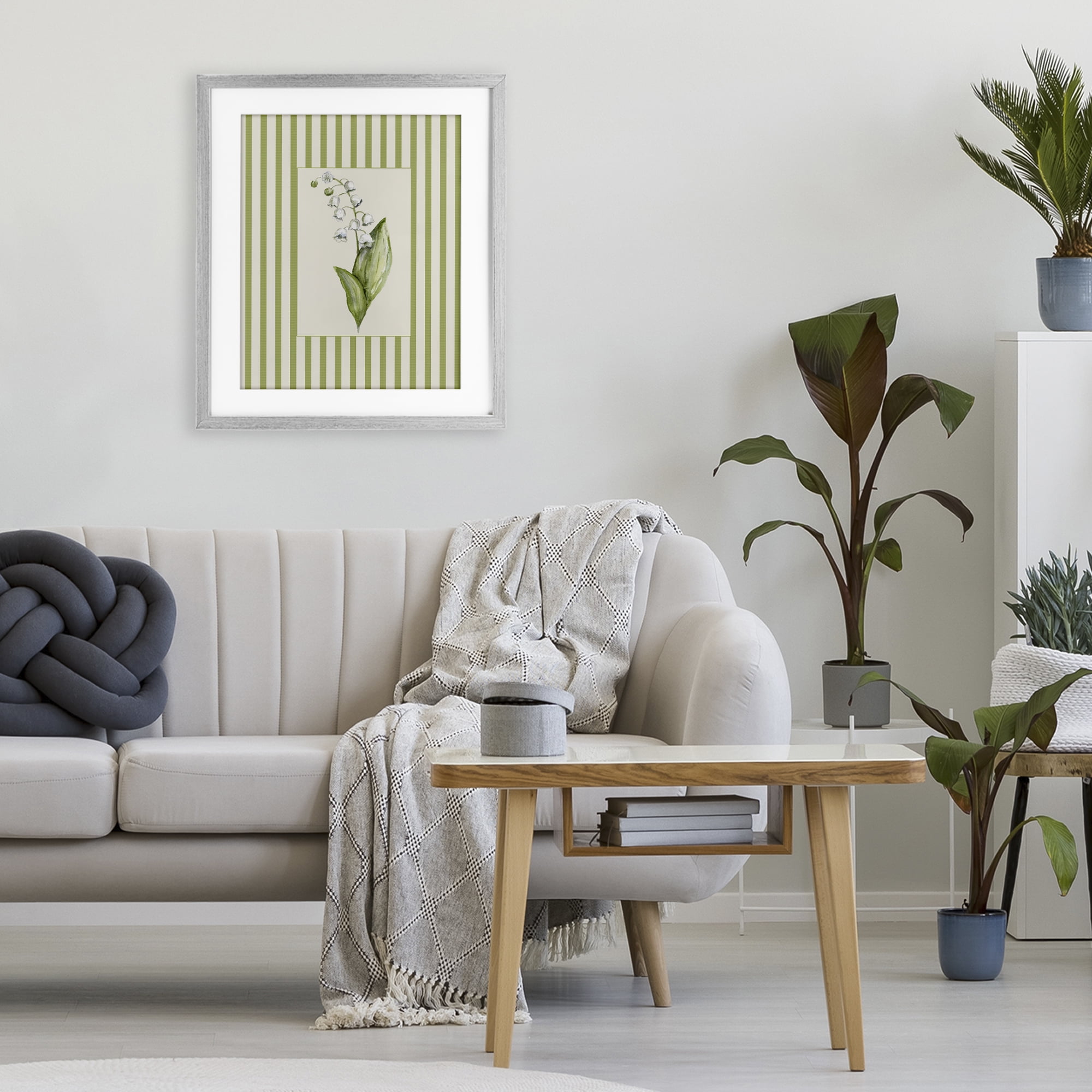 Striped Lily Of The Valley Gray Framed Print Under Glass, design by Lisa Wehmeyer