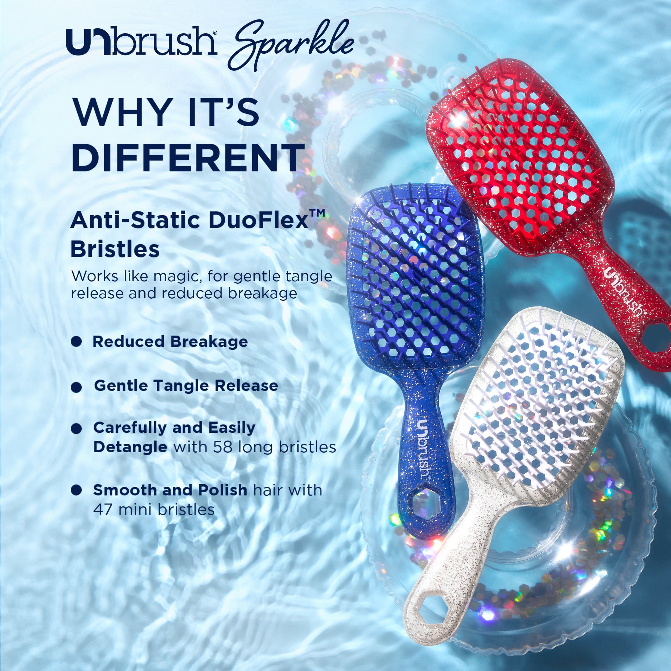 FHI Heat UNbrush® Sparkle Detangling Brush,All Hair Types, Red