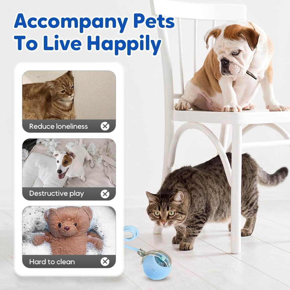 Smart Interactive Cat Toy Ball with Auto Obstacle Avoidance, 2 Mode Rolling Rechargeable Toy to Relieve Boredom, Quiet Durable Toy for Indoor Cats