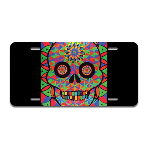 Geo Sugar Skull Aluminum License Plate| License Plate 12" X 6" Fits Any Car, Truck, SUV, RV, or Trailer | Made in The USA
