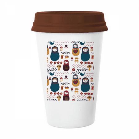 

Russia Dolls Flower Poster Russian Matryoshka Mug Coffee Drinking Glass Pottery Cerac Cup Lid