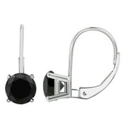 Mauli Jewels Ear Rings for Women 0.30 Carat Round Black Diamond Leverback Earrings Carat 14K White Gold 4-prong