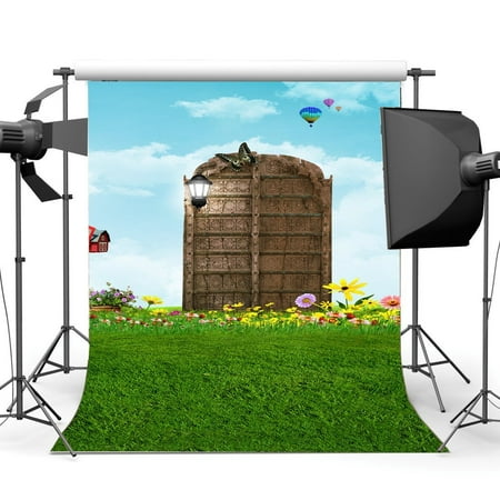 Image of ABPHOTO Polyester 5x7ft Photography Backdrop Dreamy Fairytale Flowers Grass Field Butterfly Blue Sky Fantasy Backdrops Seamless Baby Kids Princess Portrait Background Photo Studio Props