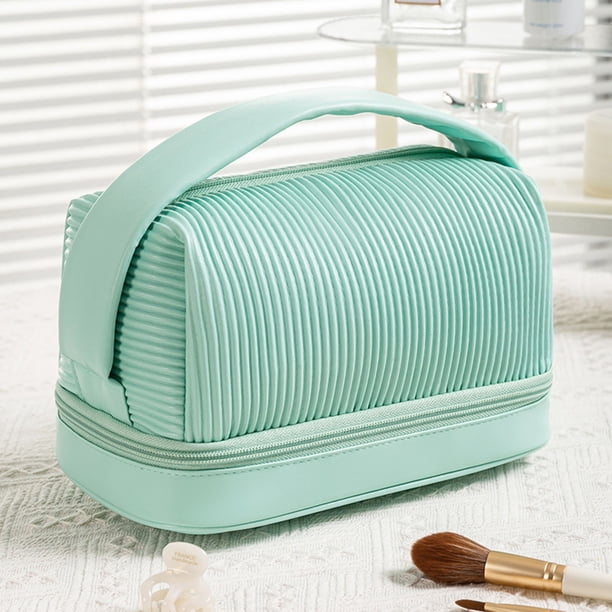 Fiudx Ofertas flash del día Bolsa de maquillaje Bolsa de lavado plisada Bolsa de almacenamiento semicircular portátil de viaje