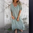 thumbnail image 3 of Women's Casual V-Neck Linen-Blend Dress – Relaxed Fit Batwing Sleeve Summer Dress, 3 of 9