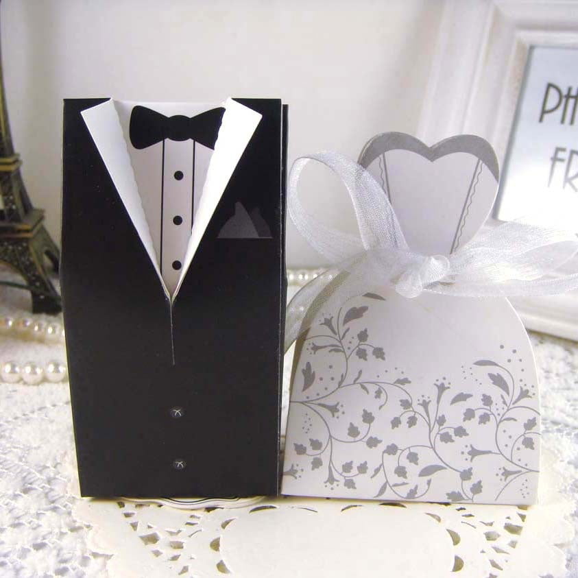 50Pcs Bride and Groom Wedding Favour Candy Boxes Sweets Gift For Guest 
