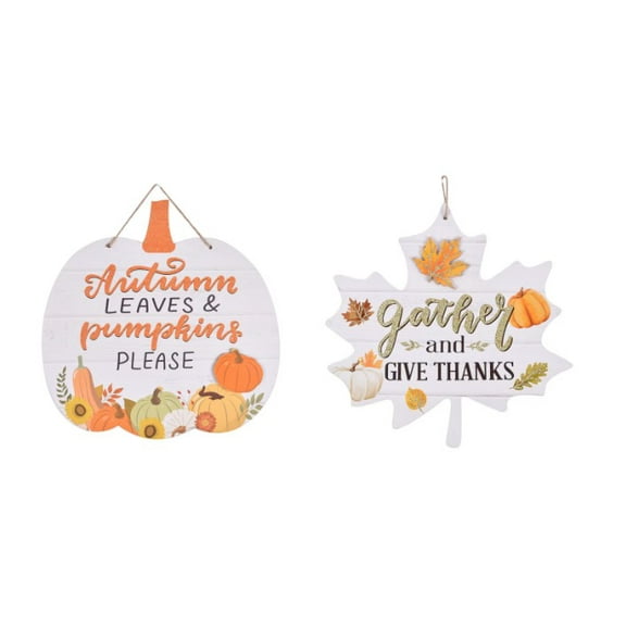 Set of 2 (Various Designs) Fall Decoration Hanging Indoor Outdoor Welcome Wood Sign