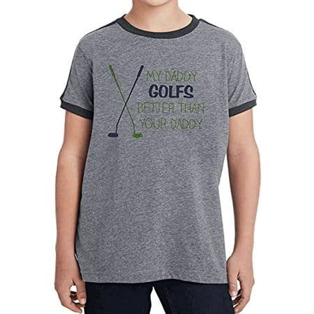 

7 ate 9 Apparel Kids Funny Daddy Golfs Better Father s Day Grey Retro Ringer Tee