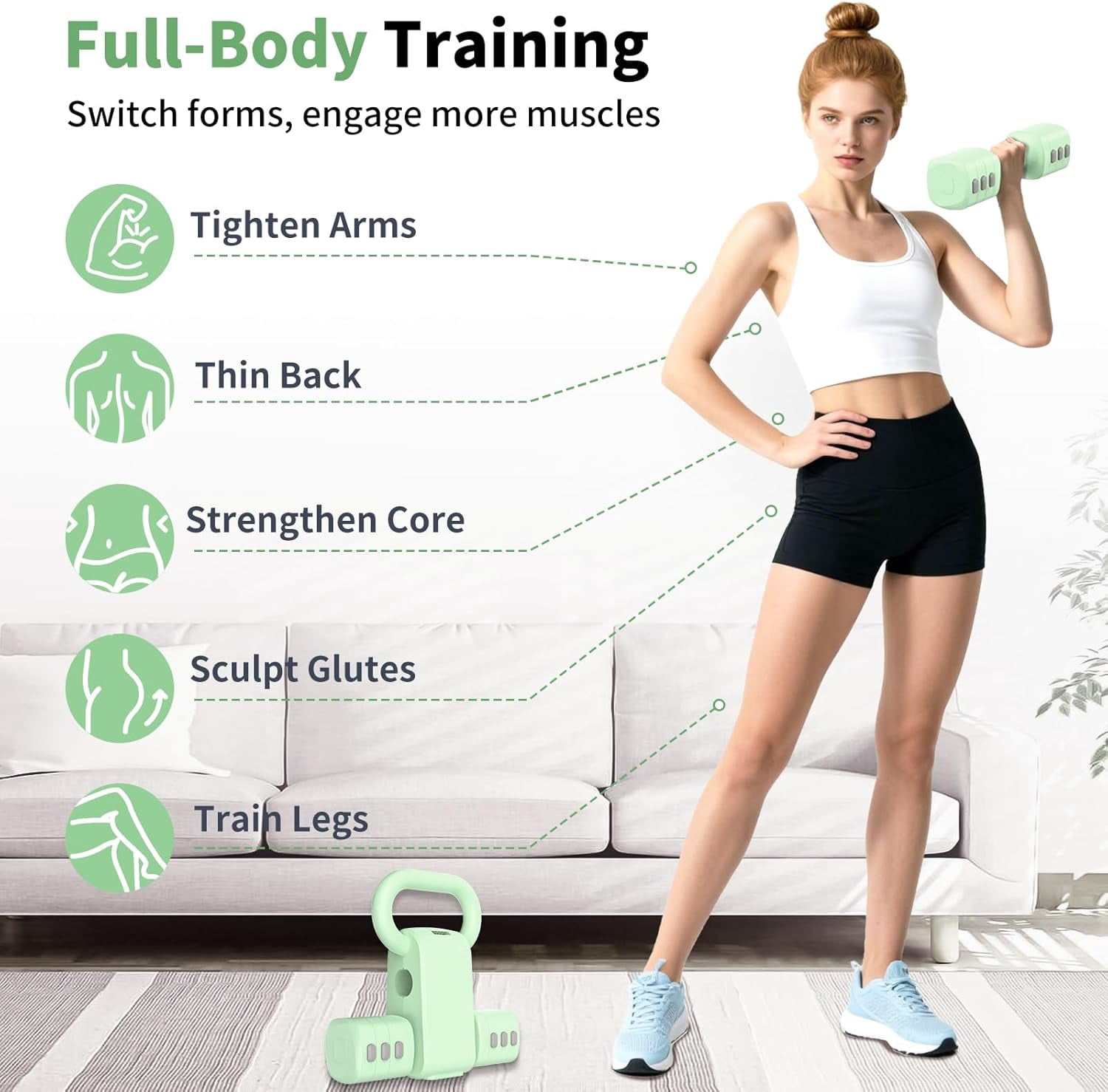 2-in-1 Adjustable Dumbbell Set, 4-Level Weight Dumbbell Set for Women and Men, Each piece weighs 2.2/3.3/4.4/5.5lb and comes in a kettlebell form, ideal for home gym workouts and training