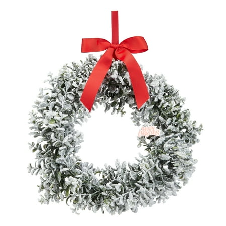 Holiday Time Flocked Boxwood Wreath Christmas Decoration 10