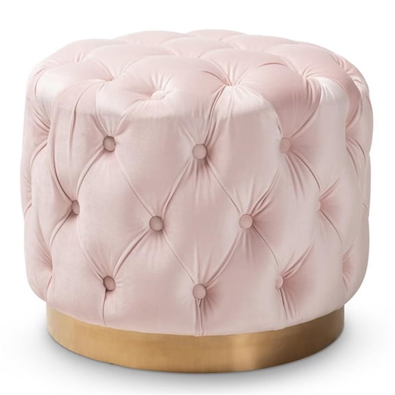 Bowery Hill Velvet Light Pink Ottoman Rectangular Button Tufted Fully Assembled