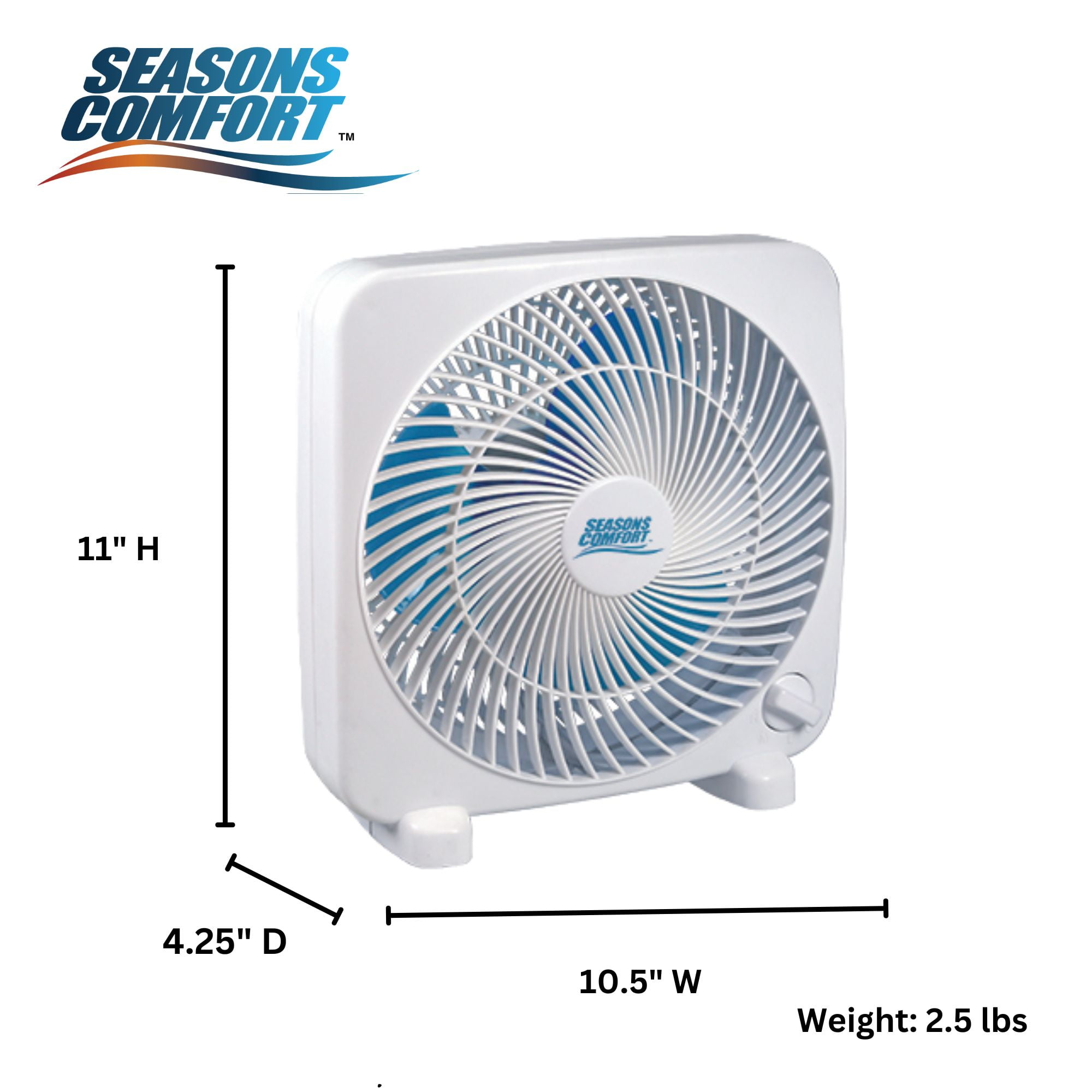 Seasons Comfort 9-In. 3-Speed Personal Portable Box Fan, FBX9, White, FBX9