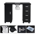 thumbnail image 3 of Manicure Nail Desk for Technician, Resistant Wooden Salon Spa Nail Table Station w/Cabinet, Drawers, Controllable Wheels (Black), 3 of 9