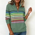 thumbnail image 5 of Trikvn Striped Quarter Zip Pullovers for Women Long Sleeve Sweatshirts Casual Stand Collar Half Zip Sweaters Colorful Stripe Print Tops Fall Winter Fashion Clothes, 5 of 6