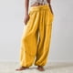 thumbnail image 5 of Pantalones Holgados Informales de Algodón para Mujer, de Pierna , con Costuras de Cordón y Bolsillos. Amarillo S, 5 of 6
