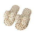 thumbnail image 2 of Ndbuld Womens Slides Sandals Soft Thick Sole Non-Slip Pillow Sandals Cute Strawberry Bow Slippers Linen Slippers Indoor Home Flat Bottom Available Fabric Floor Slippers Floor Mute Slippers White, 2 of 9