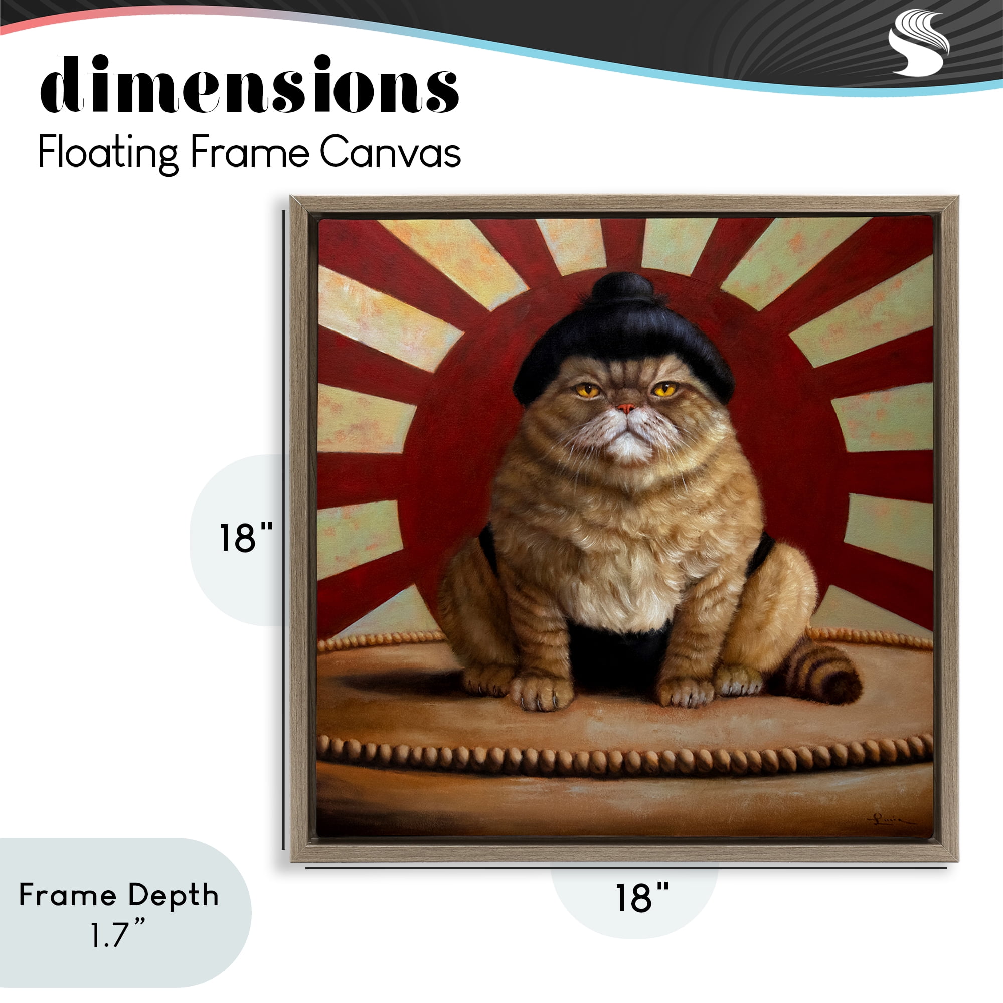 Stupell Industries Sumo Cat with Sun Rays Brown Framed Floater Canvas Wall Art, design by Lucia Heffernan