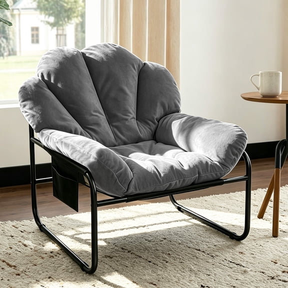 Gray Modern Accent Chair, Comfy Lounge Armchair with Removable Cushion, Metal Frame Single Sofa Lounge Chair for Living Room Bedroom