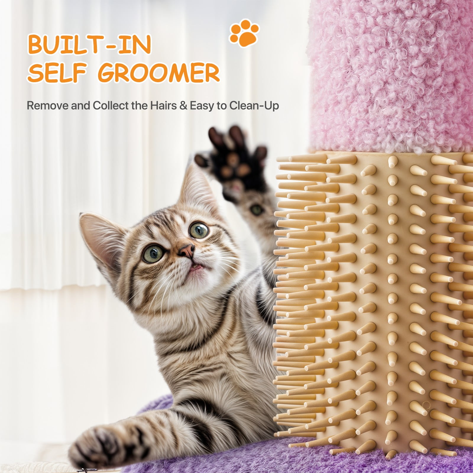 OSM 33-inch Floral Cat Tree for Indoor Cats, Compact Cat Tower with Scratching Posts, Cozy Condo, Flower Perch & Dangling Toys for Kittens & Small Cats, Purple