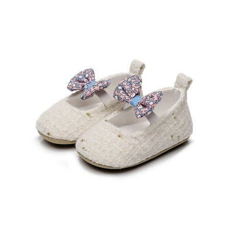 

Lacyhop Infant Dress Shoes Comfort Flats Bow Mary Jane Party Lightweight Princess Shoe Breathable Prewalker White 4C