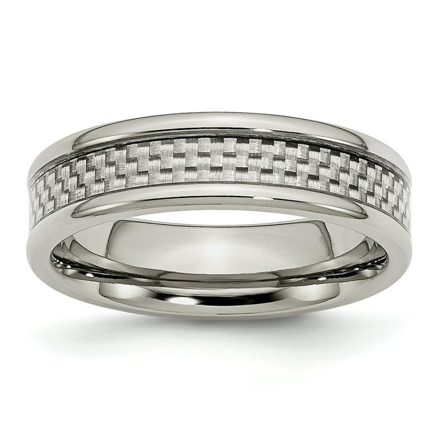 Acier Inoxydable Poli avec Incrustation de Fibre de Carbone Gris 6mm Bague 12 Taille