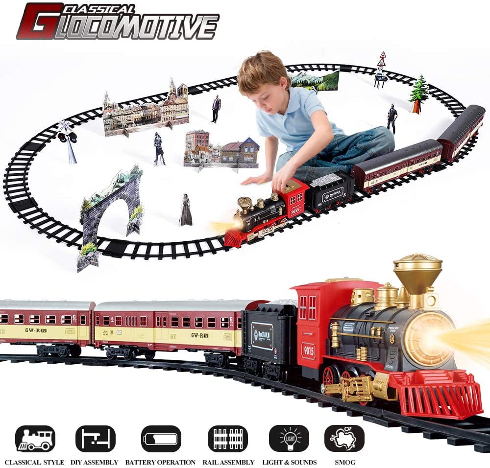 Details about   15Pcs Large Classic Christmas Train & Track Set With Sound Light Smoke Kids Gift 