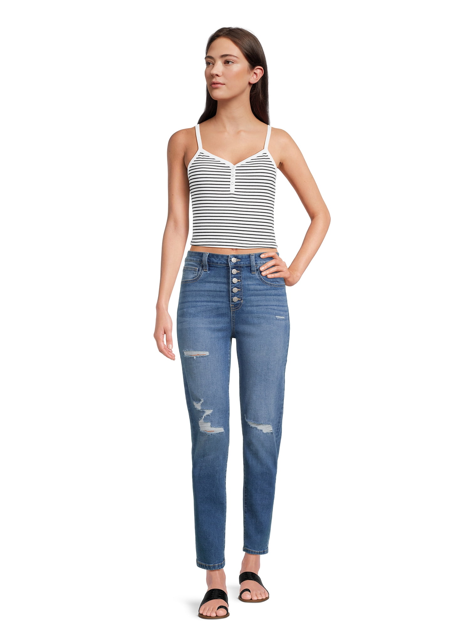No Boundaries Juniors Button Fly Destructed Skinny Jeans