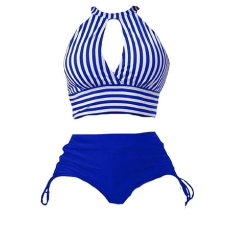 Hogloyecr Strapless Bikini Sets for Women Halter Tie Bottom Bikini Set Yellow Sports Swimsuit for Women Swimsuits Ruched High Waist with Bottom CountryRoyal Blue2XL