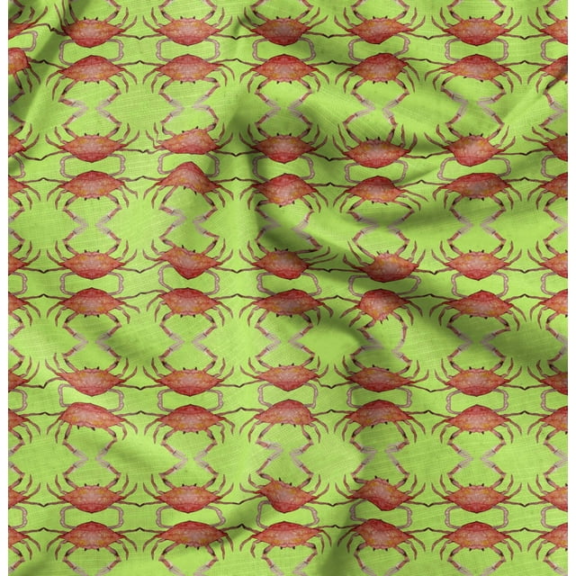 Soimoi Green Poly Georgette Fabric Crabs Ocean Decor Fabric Printed Yard 42 Inch Wide
