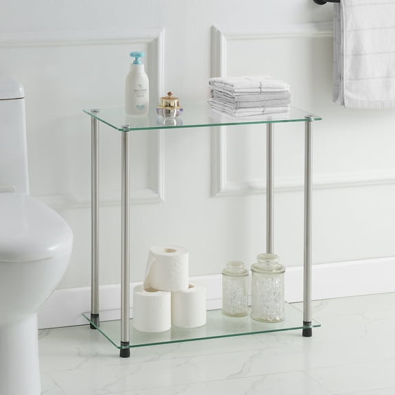 Convenience Concepts Designs2Go Classic Glass 2 Tier Chairside End Table, Glass/Chrome