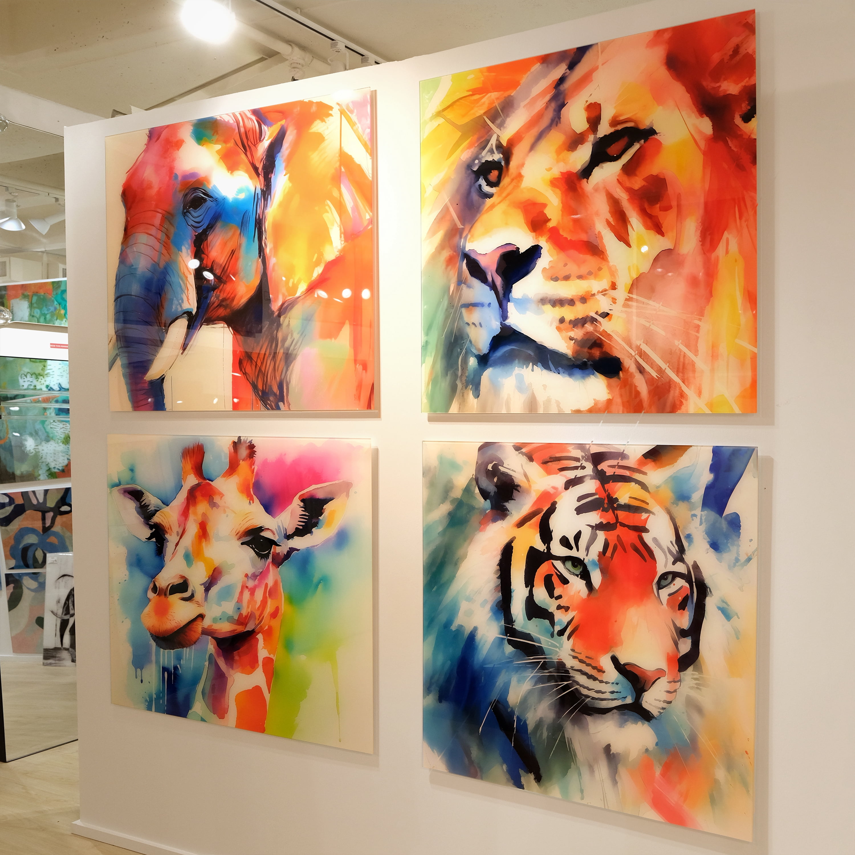 "Regal Strength I & II" Lion&Tiger Frameless Free Floating Reverse Printed Tempered Glass Wall Art