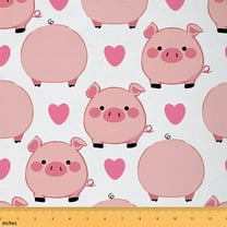 Homewish Cute Pigs Fabric by the Yard 3 Yard,Heart Print Sewing Fabric,Pink White Room Decor Fabric by the Yard For Girls Boys,Ultra Soft Home Decor